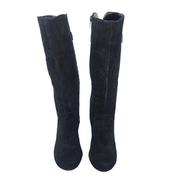 Style & Co Shoes Womens 6 Black Suede Leather Full Zipper Low Heel Tall Riding - Picture 4 of 12